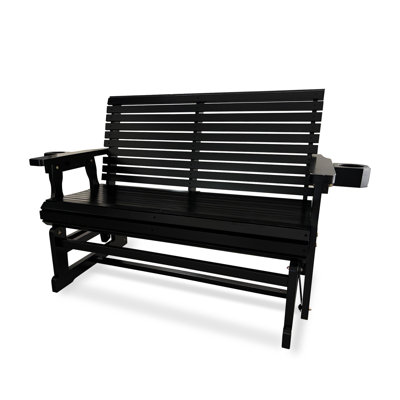 Wooden Patio Glider with High Roll Back and Deep Contoured Seat, Solid Fir Wood, 2-Seater by One Allium Way