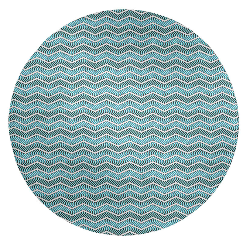Tapis gris/bleu ondulé chevrons, Rond 5 pi