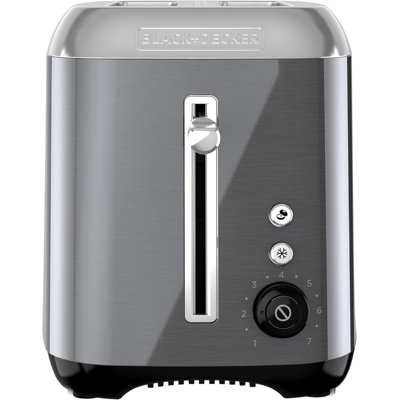 BLACK+DECKER 2-Slice Toaster With Extra Wide Slot Push-Button Functions, Shade Selector And Swing-Down Crumb Tray, Black/Stainless Steel