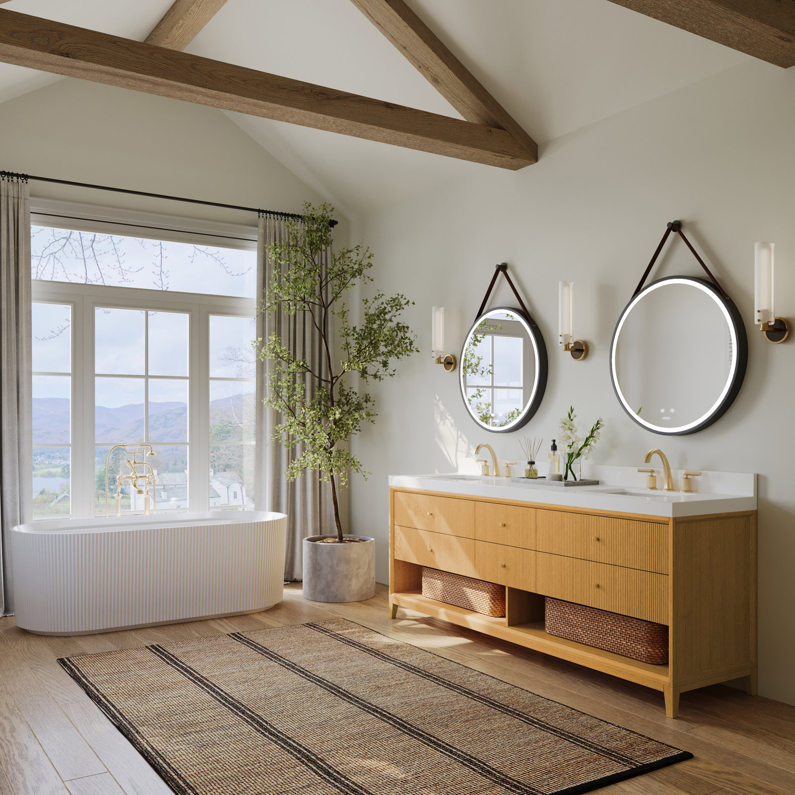 Momo Oak Single Bathroom Vanity, Sienna, 84"