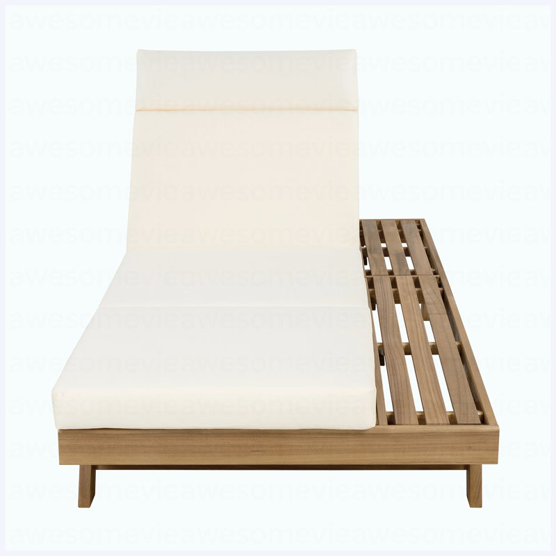 Lounge Chaise Set With Headrest, Space Available On One Side, Acacia Wood In Light Brown With Water-Resistant Lounge Cushions (Beige & 3-Fold & 4 Inch) – Matching Dark Grey/Cream Version Available