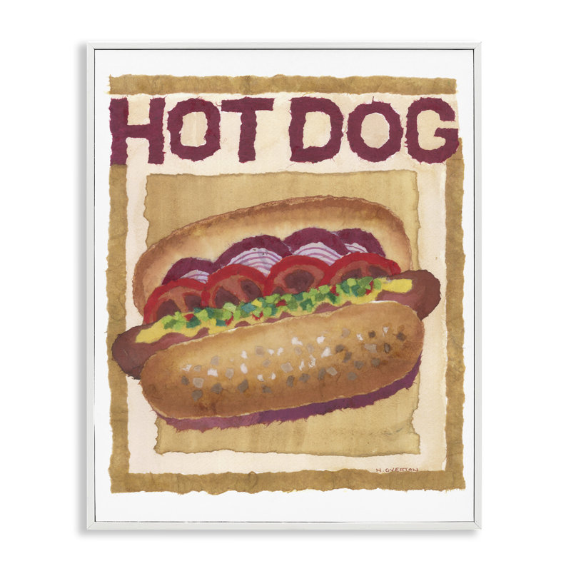 Art traditionnel de hot-dogs par Nancy Overton, Estampe numérique encadrée blanc bord de mer, H 14 po x l 11 po