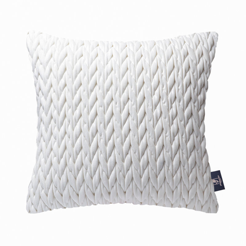 Velvet Quilted Throw Pillows, Braided Textured Decorative Cushion, Square 18"H x 18"W, White