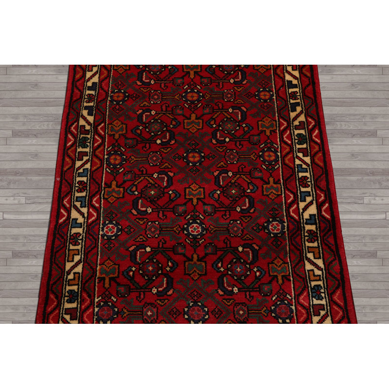 Tapis traditionnel rouge en laine noué à la main 2 pi 8 po x 9 pi 8 po