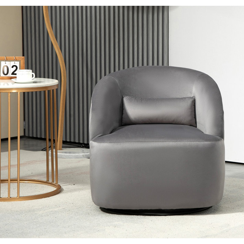 Barrel design 360 degree swivel Chair, Gray Velvet
