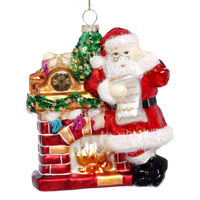 Santa By Fireplace Ornament, 5.5 Inches