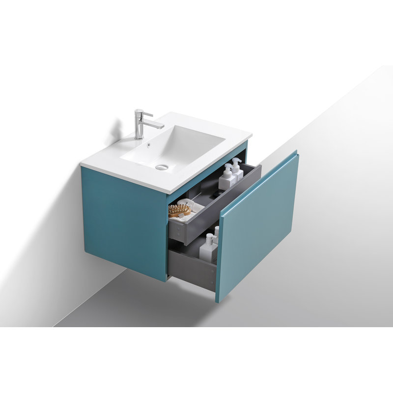 Ensemble de meuble-lavabo simple mural 32 po Balli, Teck vert