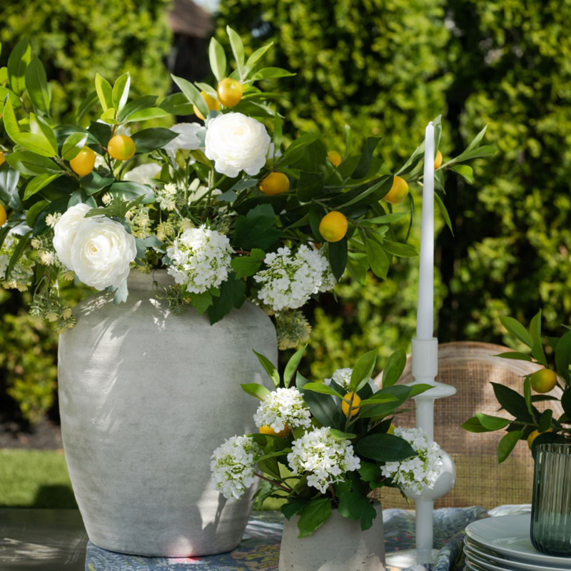 Faux Fruit and White Floral Arrangement
