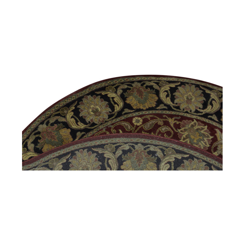 Tapis rond rouge et beige noué à la main de haute qualité