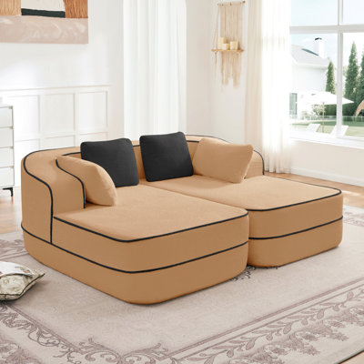 Canapé de 77,2 po en tissu pelucheux sans assemblage de 32,2 po d'épaisseur, sans assemblage, canapé moelleux et confortable, canapé-lit, conception contrastée, esthétique symétrique, pour le salon