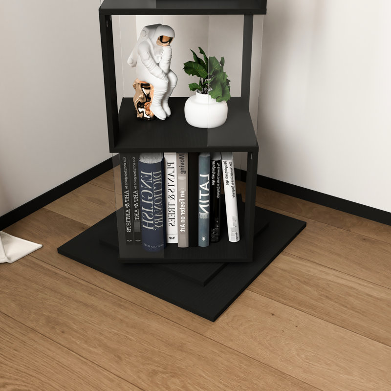 Bibliothèque rotative élégante - Panneau de particules utilisé pour livres, vases, tables basses, Noir