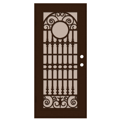 36 in. x 80 in. Spaniard Copper Left-Hand Surface Mount Aluminum Security Door with Desert Sand Perforated Screen -  Titan Security Doors, 3S2029EL2CPP7A