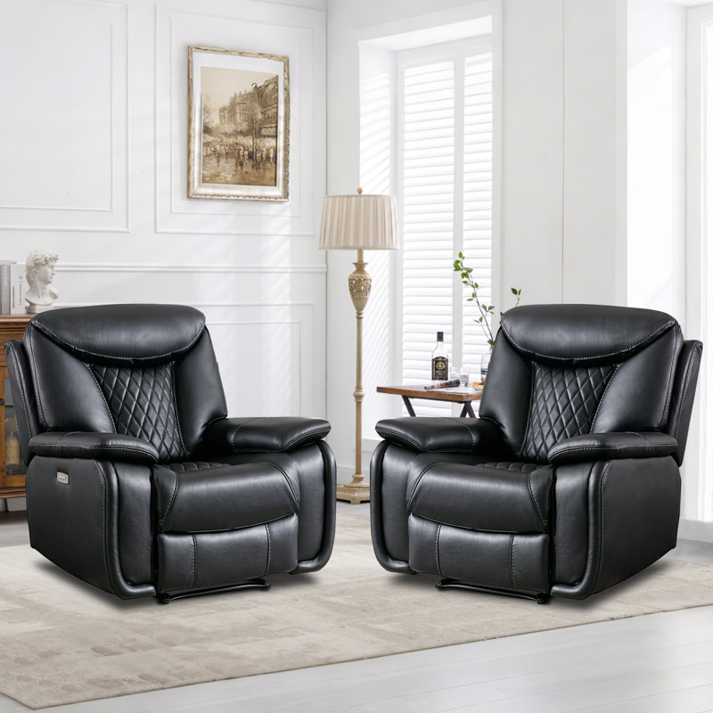 Mehrab 40.6" Wide Modern Diamond Home Theater Seating With Power Button And USB , Black