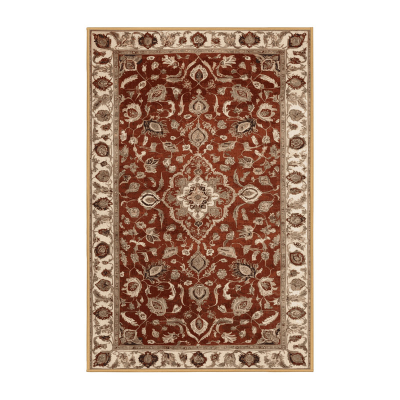 Machine Washable Persian Brown Area Rug, Rectangle 7' x 10'