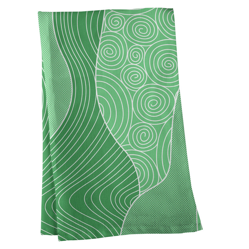 Tea Towel Kitchen Towel, Cotton Twill, Green/White