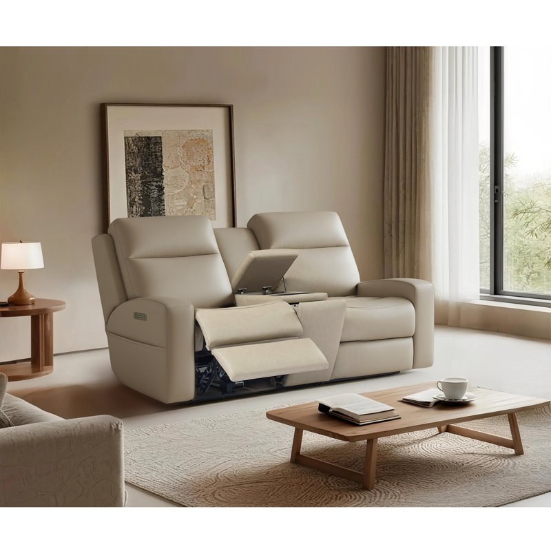 Causeuse inclinable en cuir véritable avec gravité zéro, Beige clair