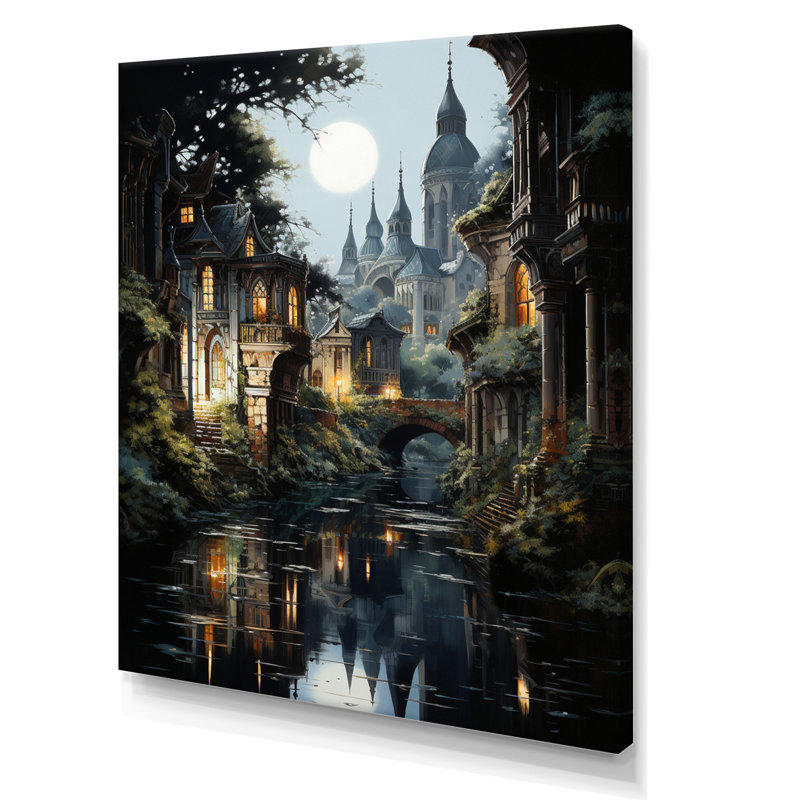 "Gray Canal", art mural sur toile Cityscapes, H 44 po x l 34 po x P 1,5 po, Toile tendue