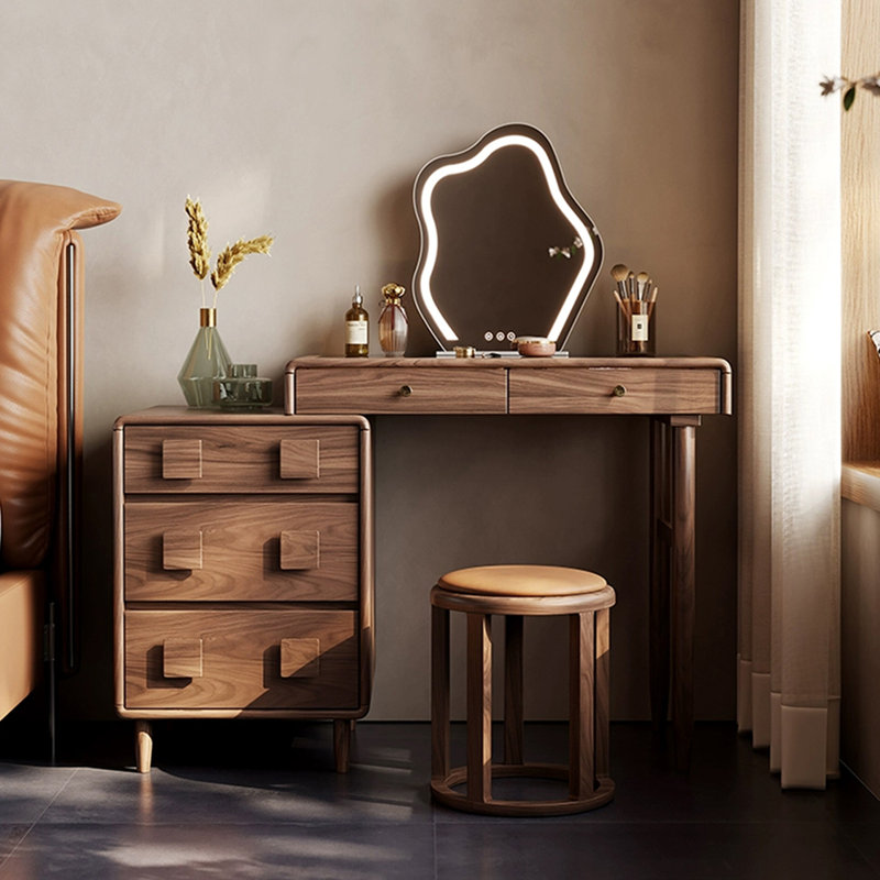 Coiffeuse avec miroir lumineux, 5 tiroirs, 1 chaise