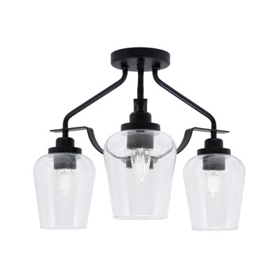 Odyssey 3 Light Semi-Flush Shown In Matte Black Finish With 5” Clear Bubble Glass