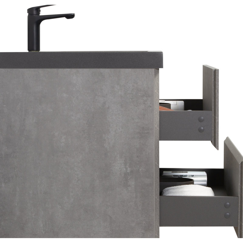 Meuble-lavabo gris 30 po avec lavabo à sable en quartz et meuble-lavabo à fermeture en douceur 30 po, noir mat