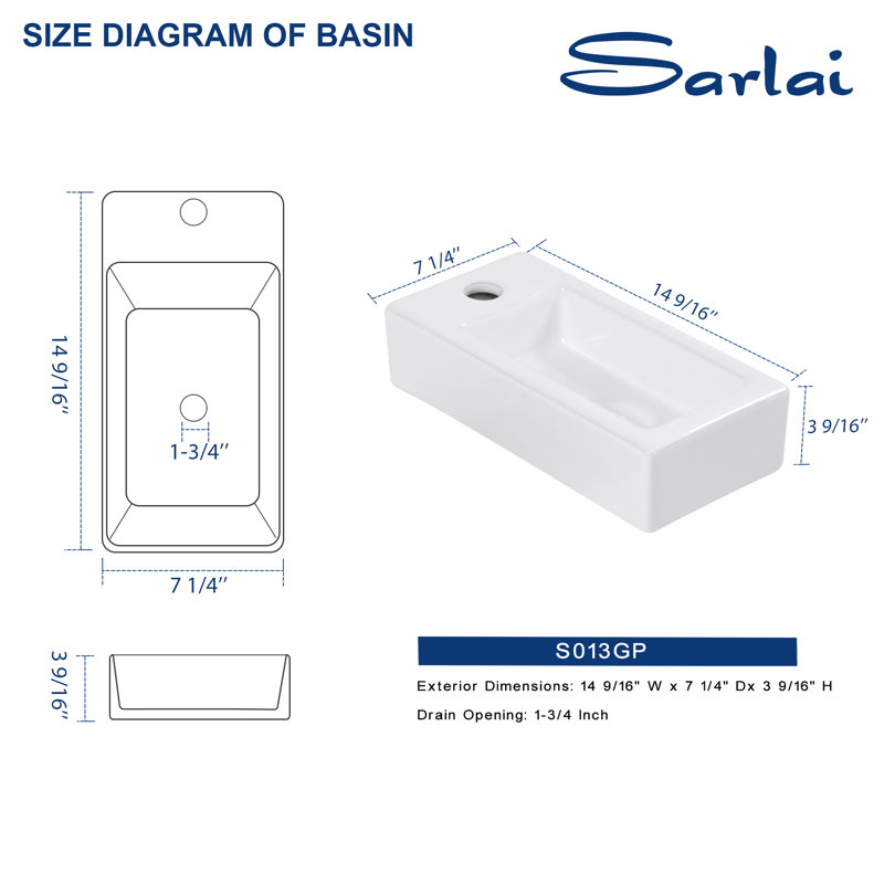 Lavabo de salle de bain mural 15 "L