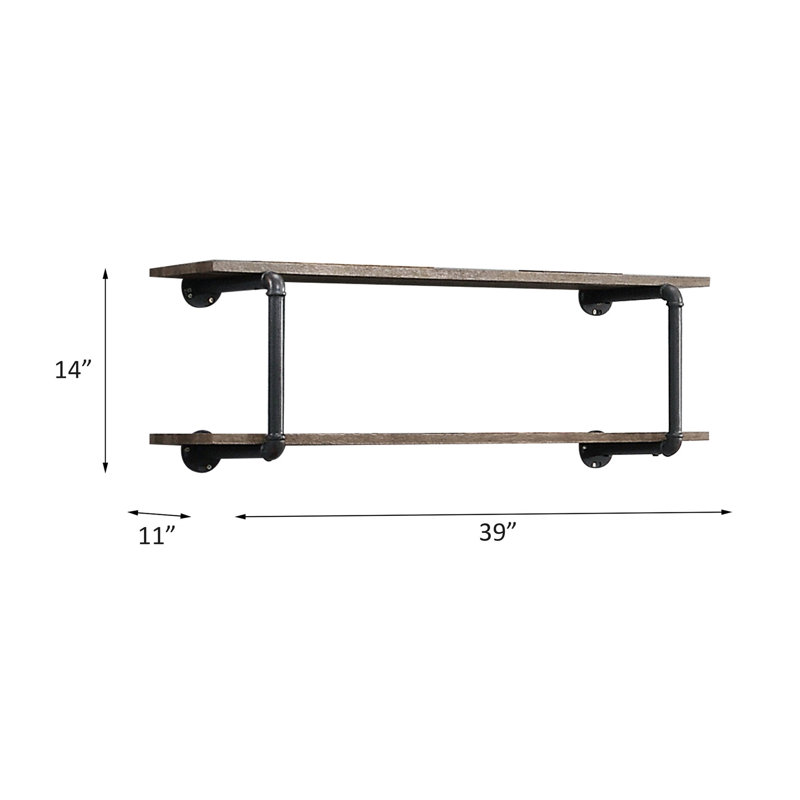 Space Wall Rack In Antique Oak & Sandy Gray - 2 Tier Shelves, Metal Tube, Mixed Material Style, Easy Installation, Versatile For Different Rooms Storage Unit 2 Shelf Items, Build, Aesthetic, Simple