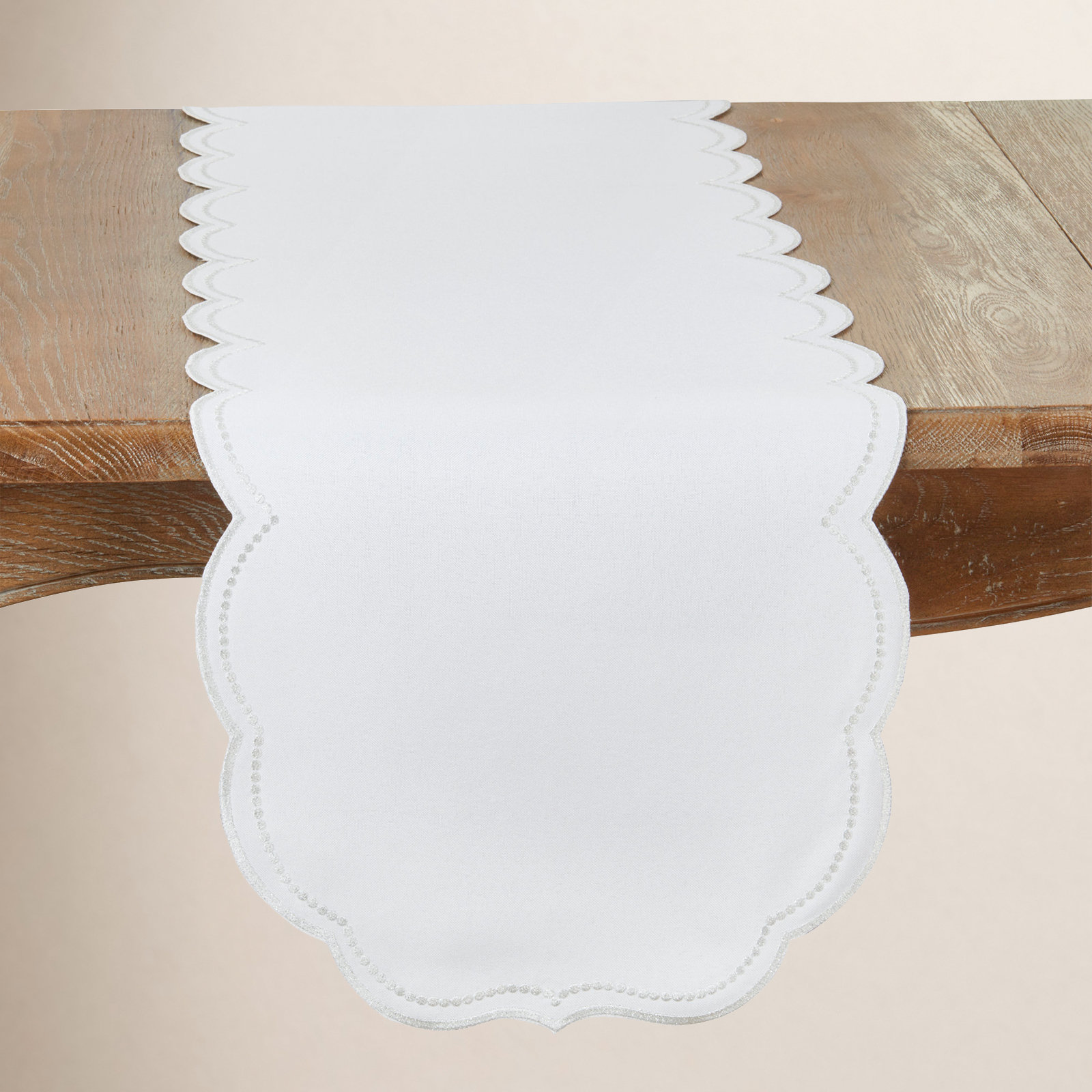 Saro Lauryn 70" Table Runner, White/Silver