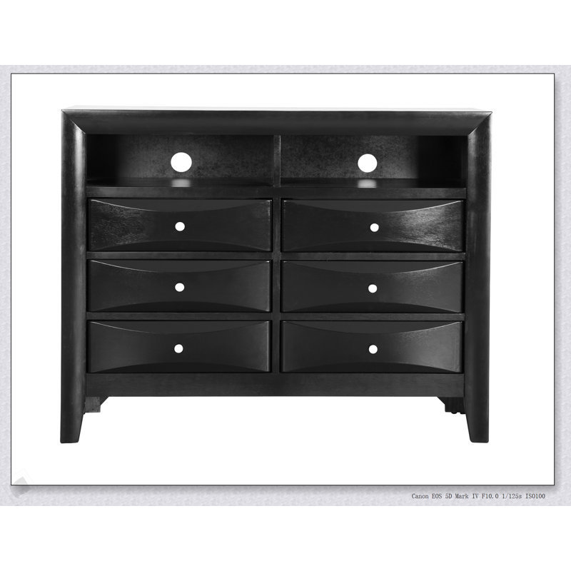 Commode multimédia Marilla G1500-TV2, rangement durable et élégant pour chambres à coucher modernes, noir