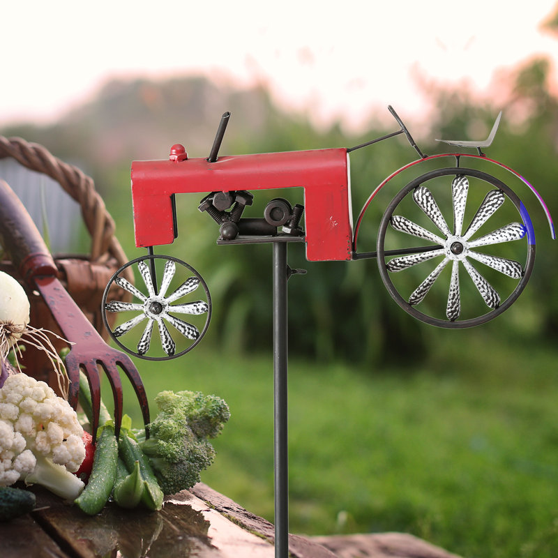 Thora Tractor Garden Stake, Red