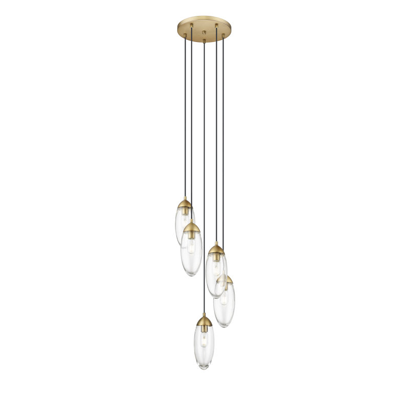 Lustre géométrique à 5 lumières Demorest, Laiton frotté, 5 Lights
