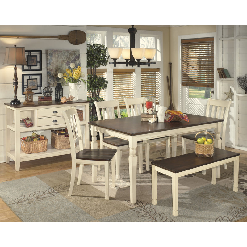 Brown and White Transitional Wood Dining Bench