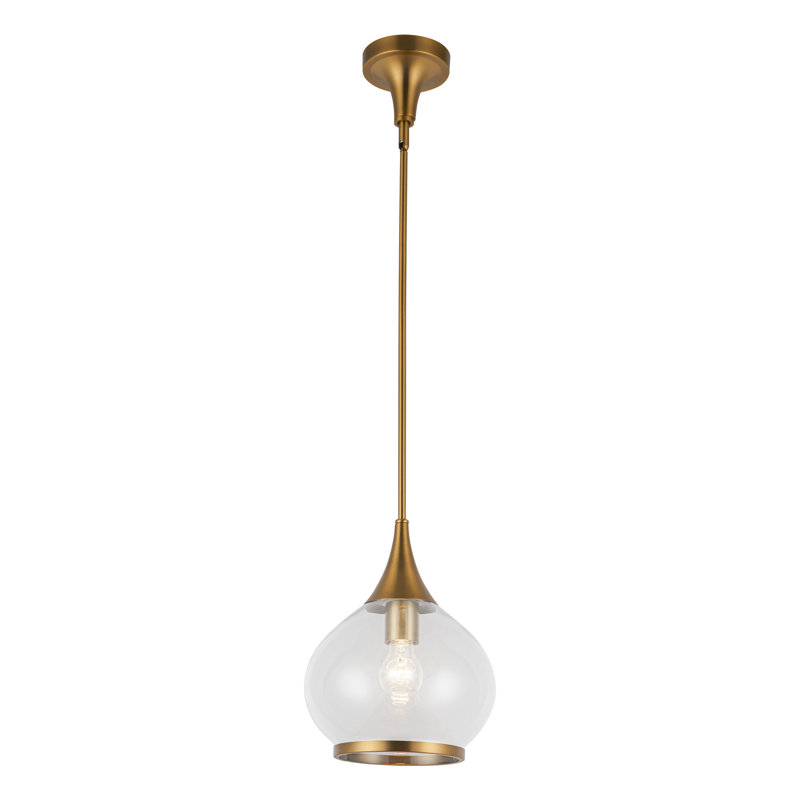Luminaire suspendu géométrique 1 lumière Hazel, H 63 po x l 10 po x P 10,13 po, Transparent, Doré vieilli