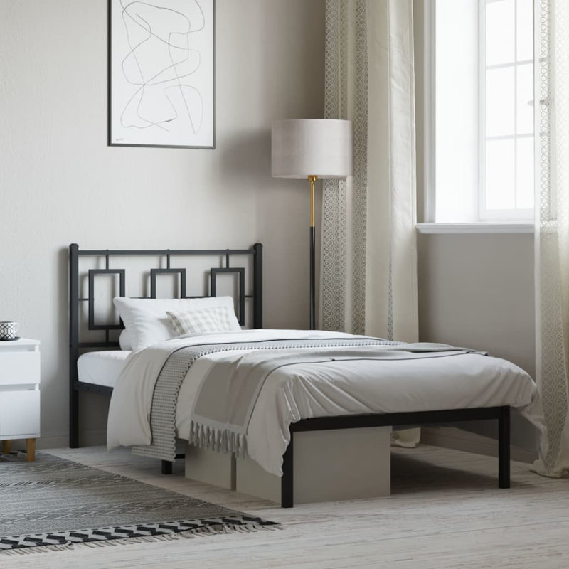 Metal Bed Frame Without Mattress With Headboard Black, Single (3')