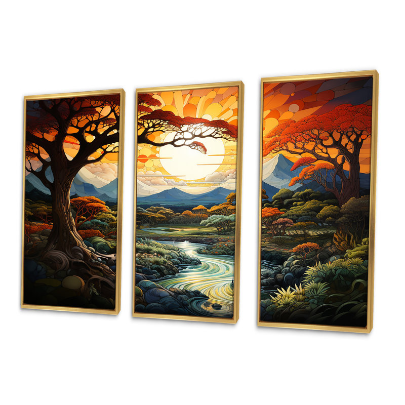 «Trees Charm In Summer Charm I», ensemble d'art sur toile, Cadre flottant doré, H 32 po x l 48 po x P 1 po