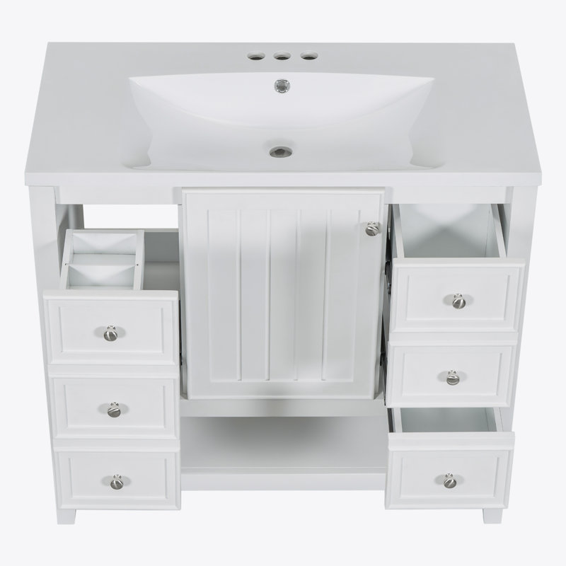 Ensemble de meuble-lavabo 36 po avec lavabo, une armoire et trois tiroirs, Blanc / Blanc