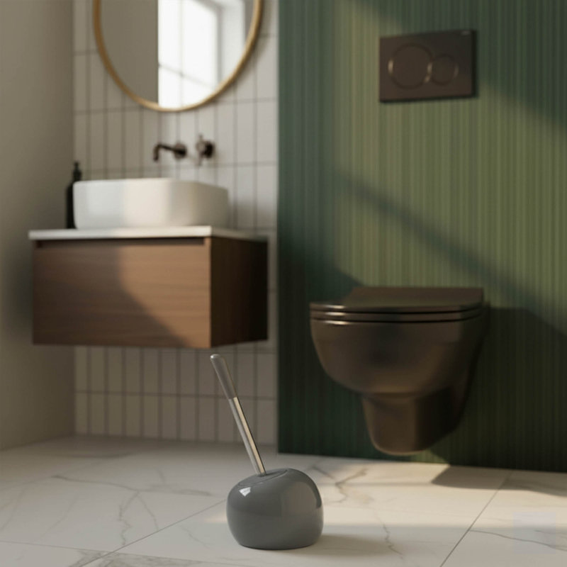 Ensemble de brosse de toilette et support autoportant PISE Dolise et acier inoxydable, Gris