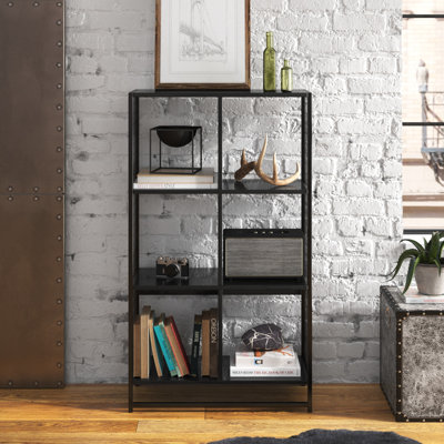 Oak Iron Six Cube Wall Shelf
