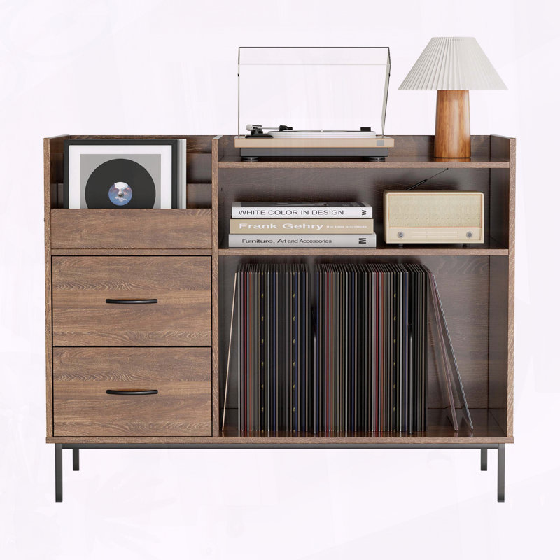 Support pour tourne-disque avec rangement pour plus de 500 albums, plateau tournant moderne Mid-Century