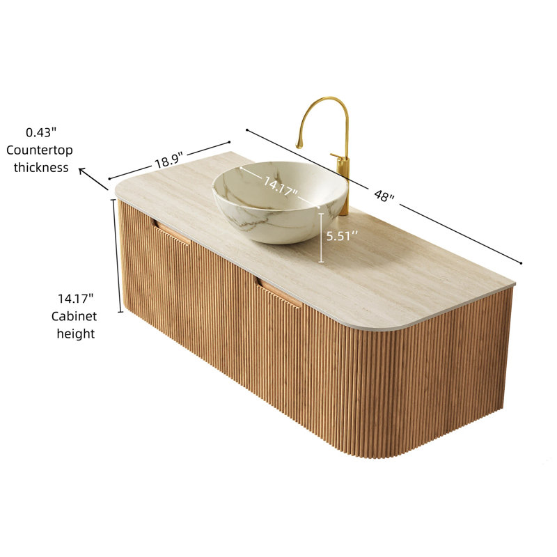 Meuble-lavabo flottant 48 po, Bois naturel, L 48 po, Beige