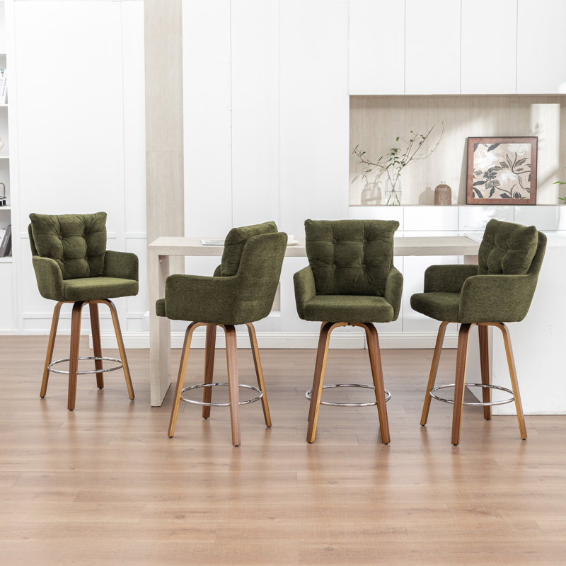 4-Piece Bar Stool Set With Bentwood Legs And Plush Cushions, Green