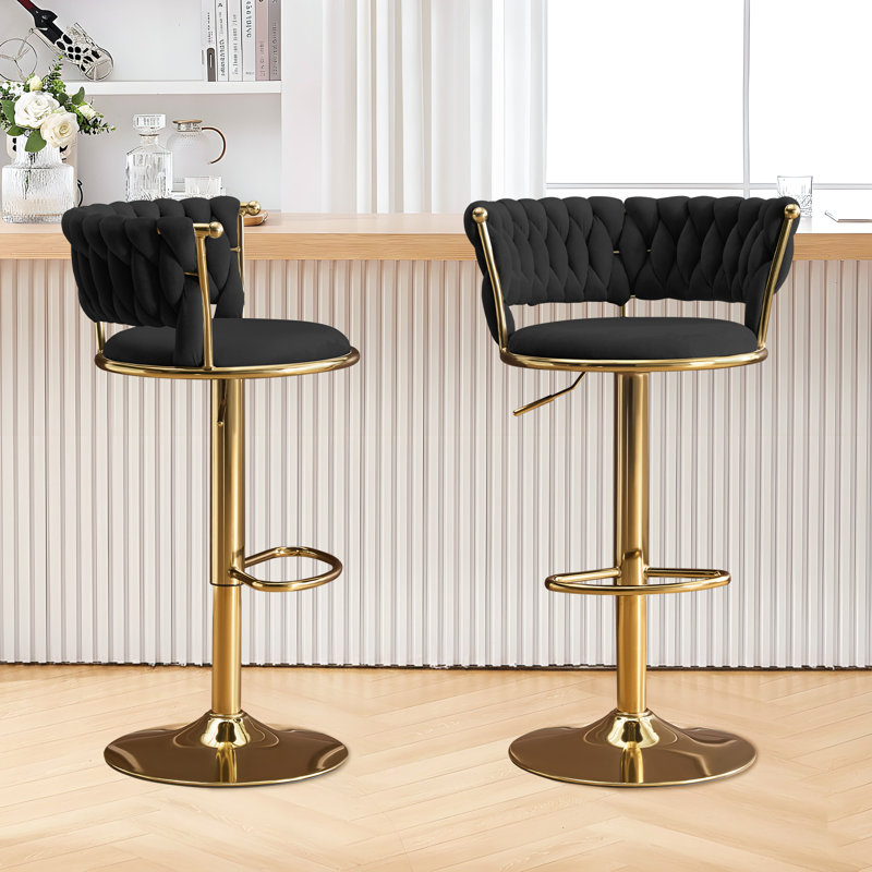 Upholstered Adjustable Height Counter Stool with Metal Frame, Black
