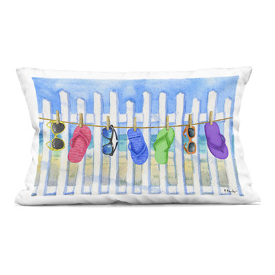 Summer Clothesline with Flip Flops Decorative Printed Throw Pillow design by Paul Brent