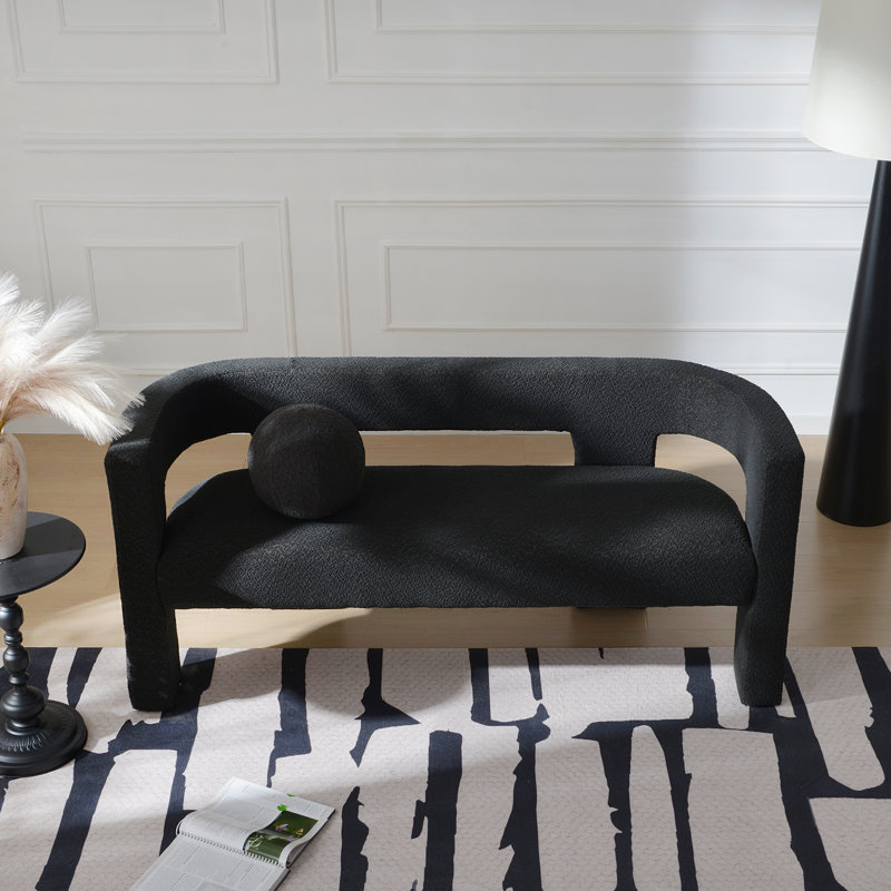 Cleaven 66'' Wide Boucle Upholstered Bedroom Room Bench with Toss Pillow, Black