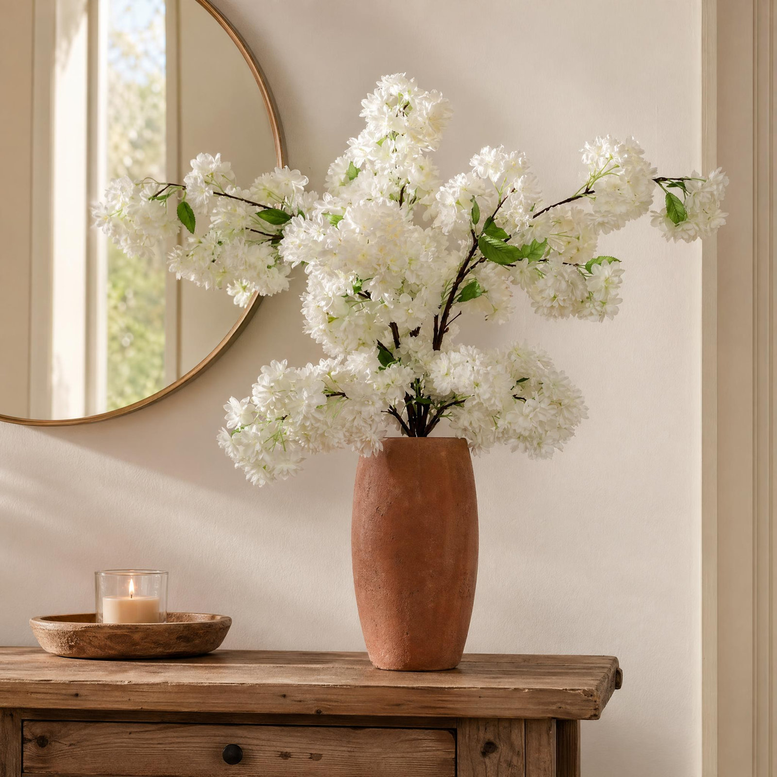 Cherry Blossom Silk Floral Arrangement, White