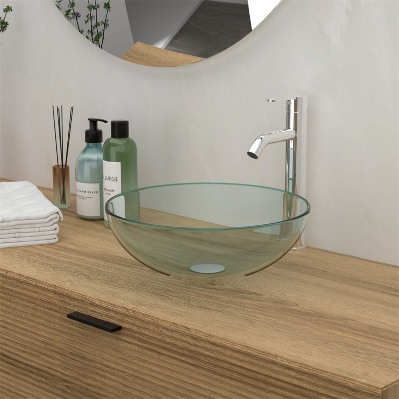 Bathroom Artistic Tempered Glass Vessel Bathroom Sink With Pop-Up Drain