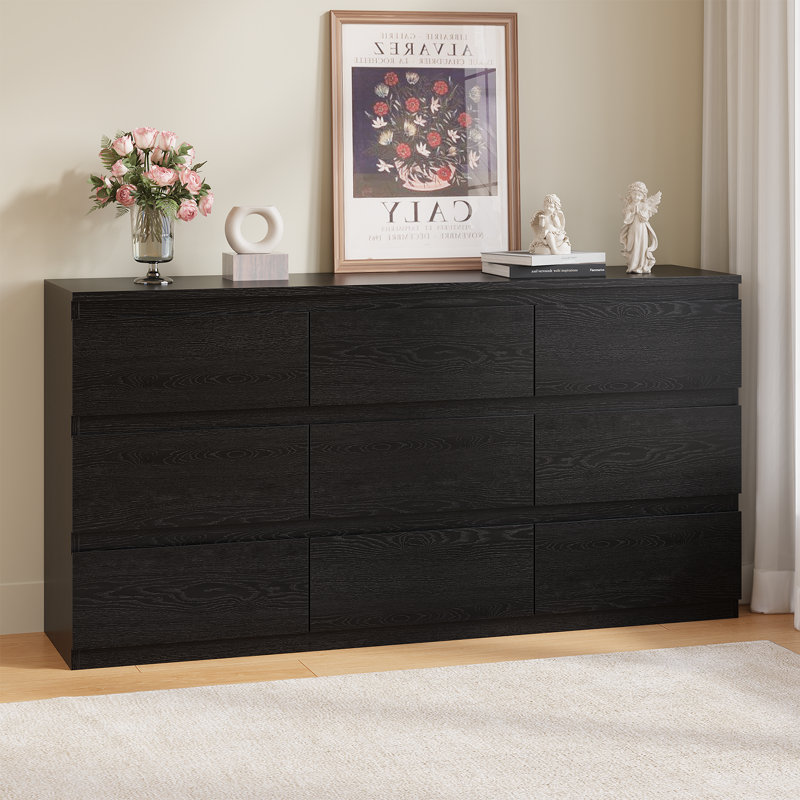Commode 9 tiroirs Ato, l 55,1 po, Chêne noir