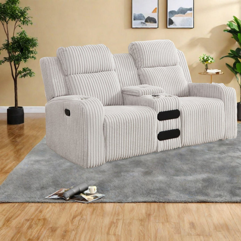 Fauteuils inclinables gris en velours côtelé avec charge USB et musique, confort de salon moderne