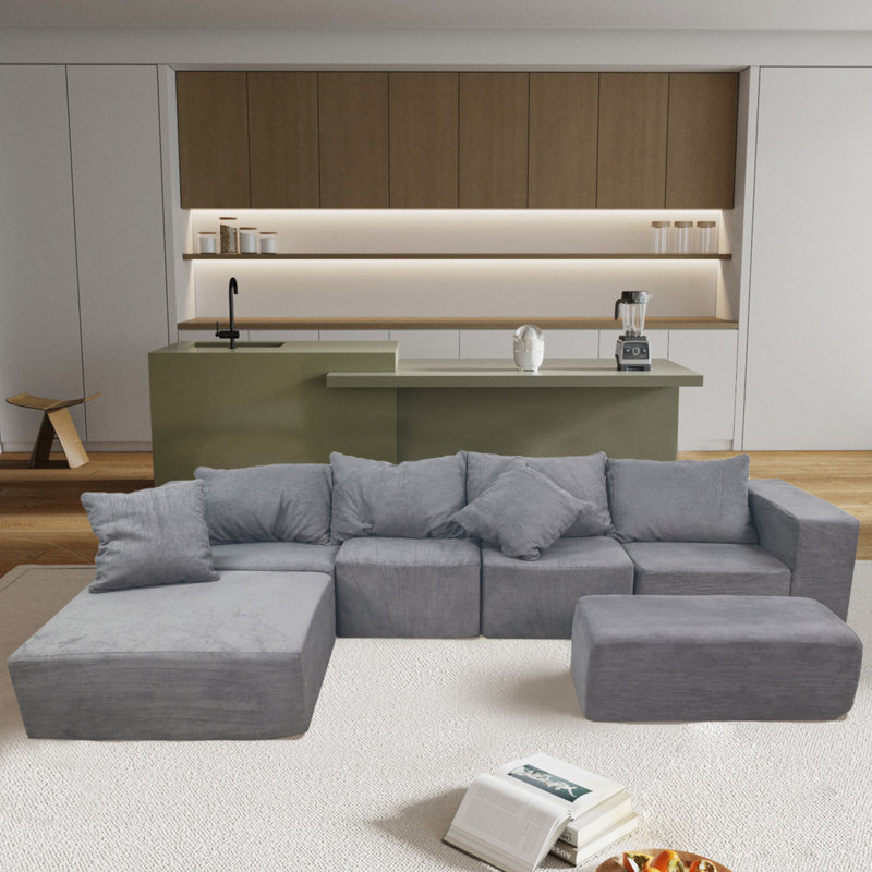 Canapé modulaire convertible en tissu de microfibre gris