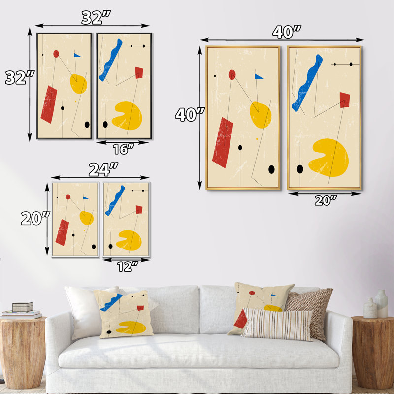 Minimal Elementary Mid Century Forms I - ensemble de 2 impressions, H 20 po x l 24 po x P 1 po, Toile avec cadre blanc