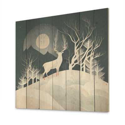 Majestic Deer In The Winter Woods II - Animal Deer Landscape Cream Wood Print